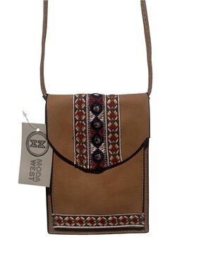 Tan Embroidered Crossbody Phone Bag